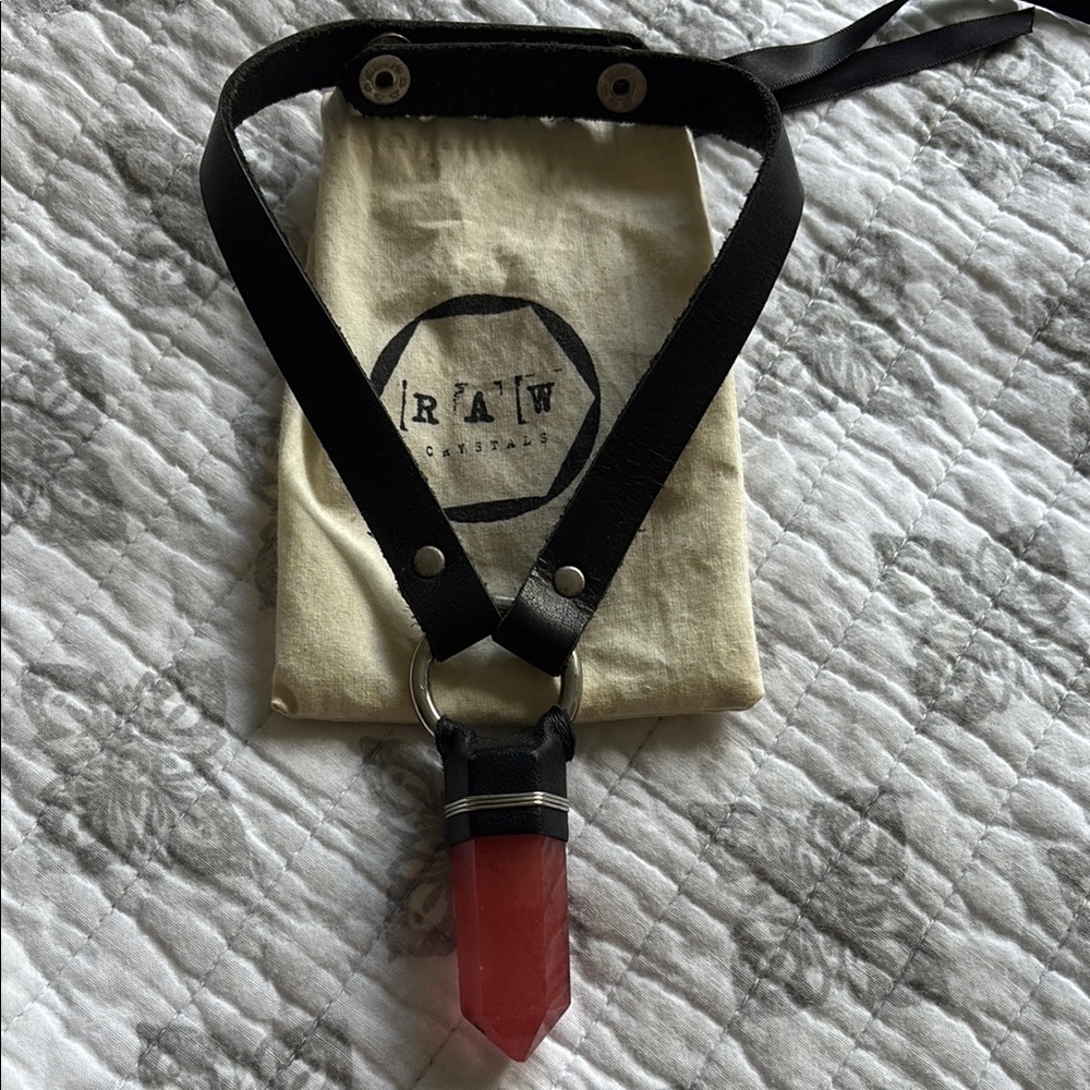Strawberry Quartz Leather Neckace